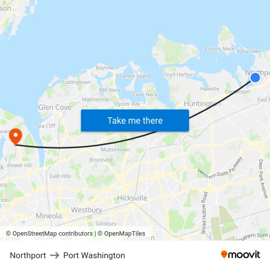 Northport to Port Washington map