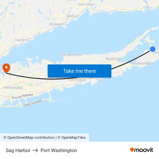 Sag Harbor to Port Washington map