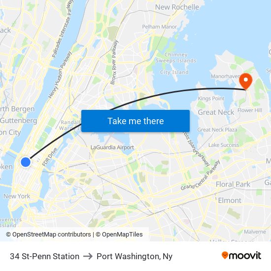 34 St-Penn Station to Port Washington, Ny map