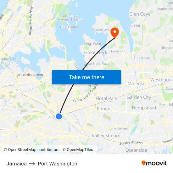 Jamaica to Port Washington map