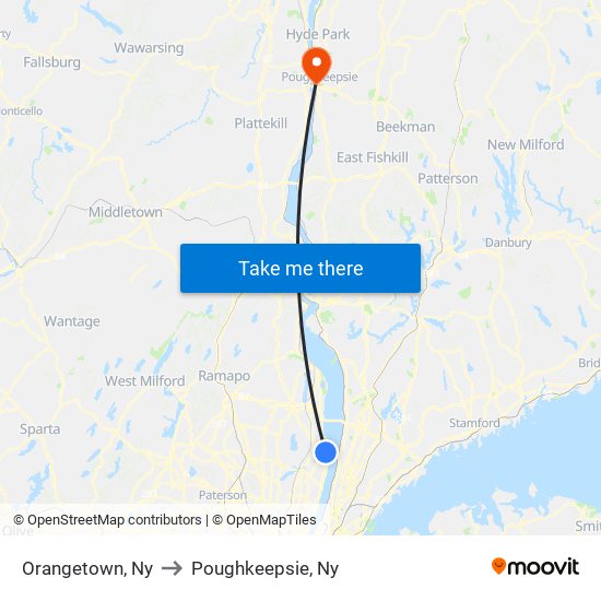 Orangetown, Ny to Poughkeepsie, Ny map