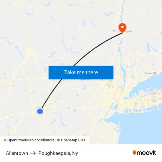 Allentown to Poughkeepsie, Ny map