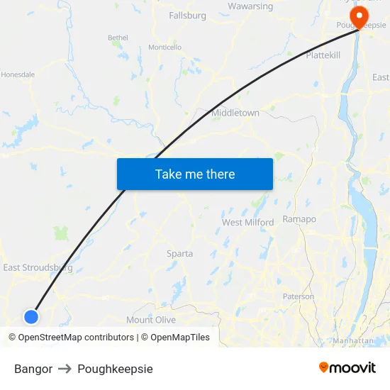 Bangor to Poughkeepsie map
