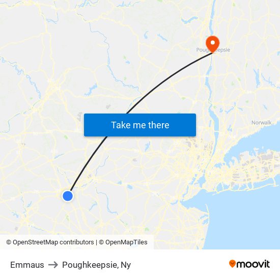 Emmaus to Poughkeepsie, Ny map