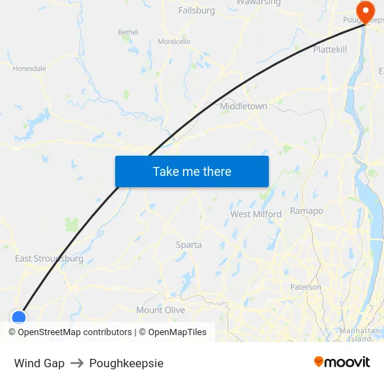 Wind Gap to Poughkeepsie map