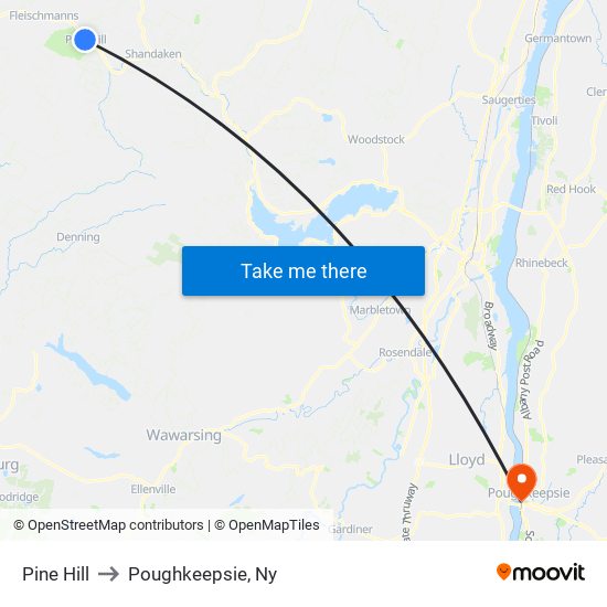 Pine Hill to Poughkeepsie, Ny map