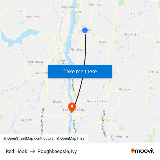 Red Hook to Poughkeepsie, Ny map