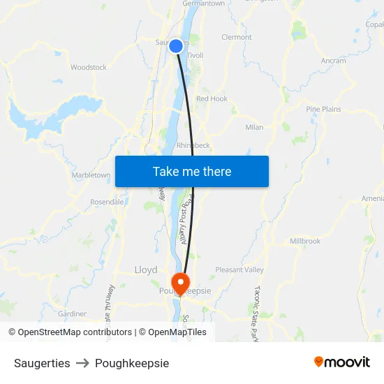 Saugerties to Poughkeepsie map