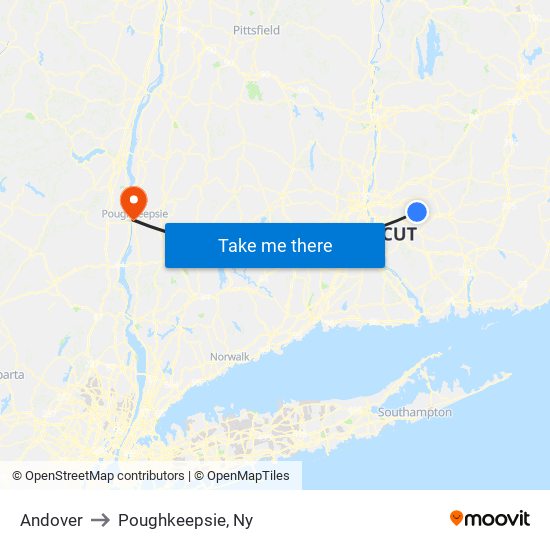 Andover to Poughkeepsie, Ny map