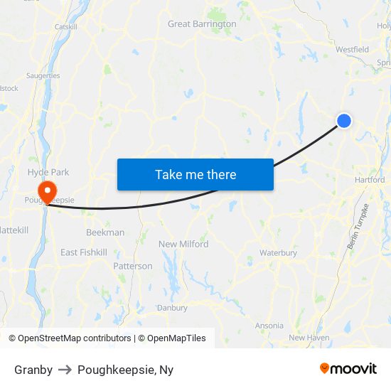 Granby to Poughkeepsie, Ny map