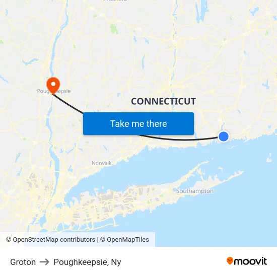 Groton to Poughkeepsie, Ny map
