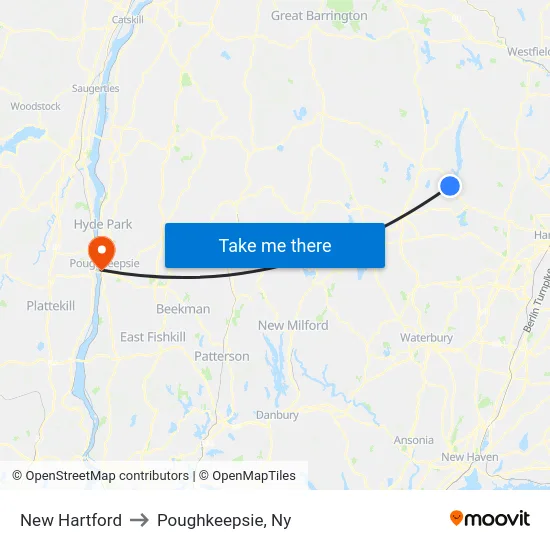 New Hartford to Poughkeepsie, Ny map