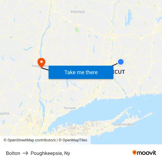 Bolton to Poughkeepsie, Ny map