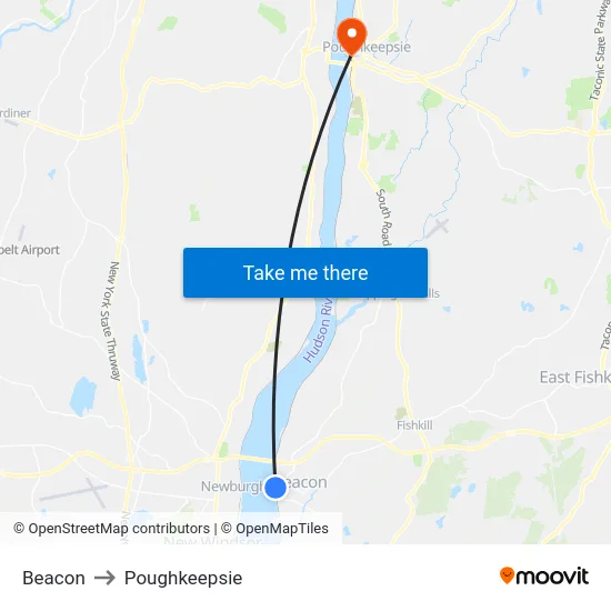 Beacon to Poughkeepsie map