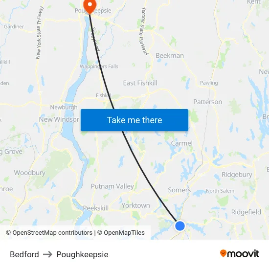 Bedford to Poughkeepsie map