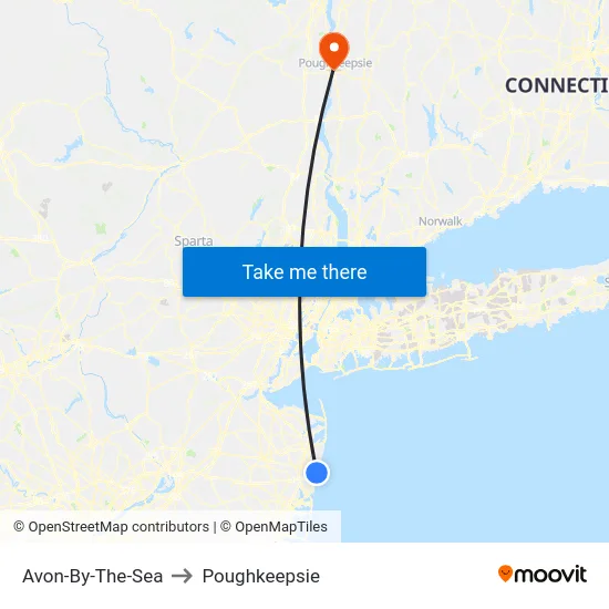 Avon-By-The-Sea to Poughkeepsie map