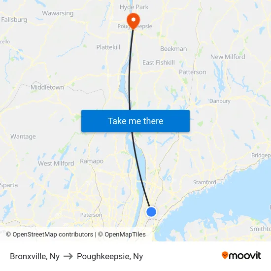 Bronxville to Poughkeepsie, Ny map