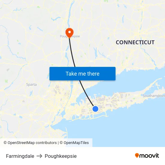 Farmingdale to Poughkeepsie map