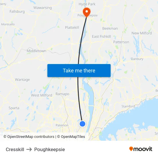 Cresskill to Poughkeepsie map