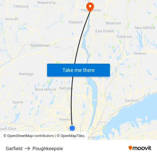 Garfield to Poughkeepsie map