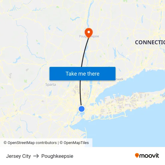 Jersey City to Poughkeepsie map