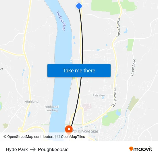 Hyde Park to Poughkeepsie map