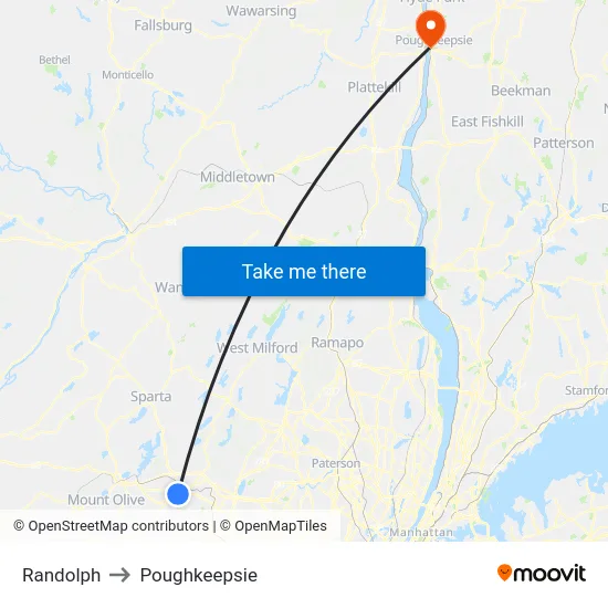 Randolph to Poughkeepsie map
