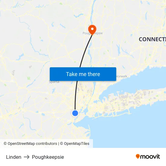 Linden to Poughkeepsie map