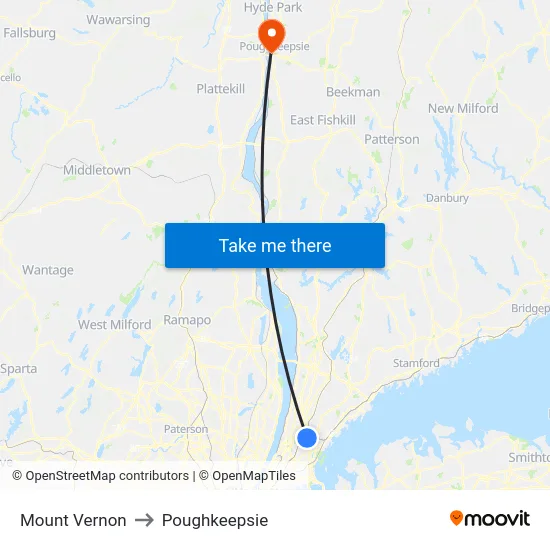 Mount Vernon to Poughkeepsie map