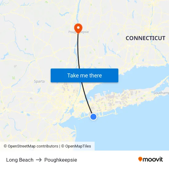 Long Beach to Poughkeepsie map