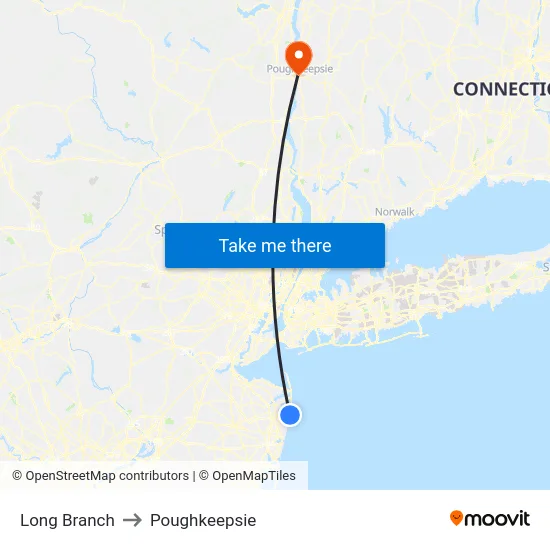 Long Branch to Poughkeepsie map