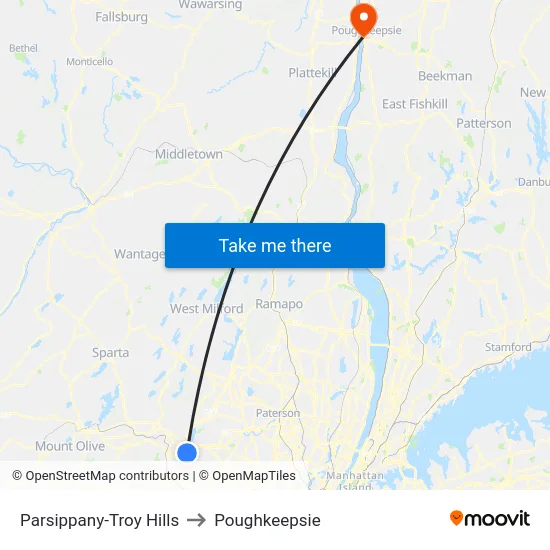 Parsippany-Troy Hills to Poughkeepsie map