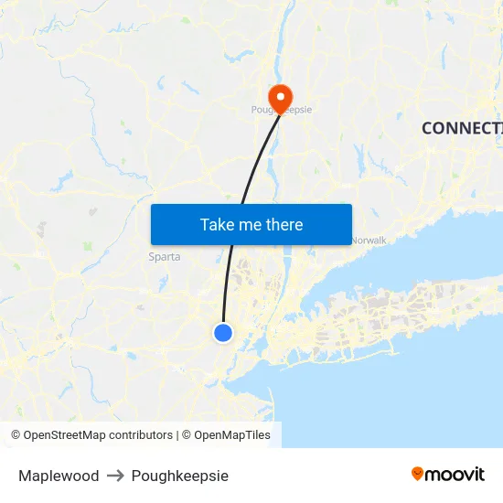 Maplewood to Poughkeepsie map