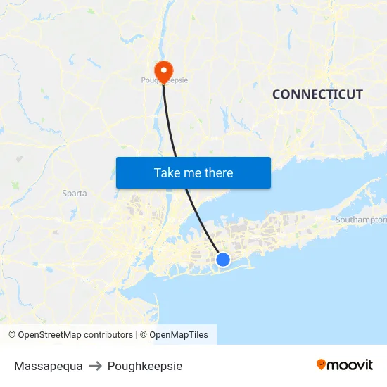 Massapequa to Poughkeepsie map
