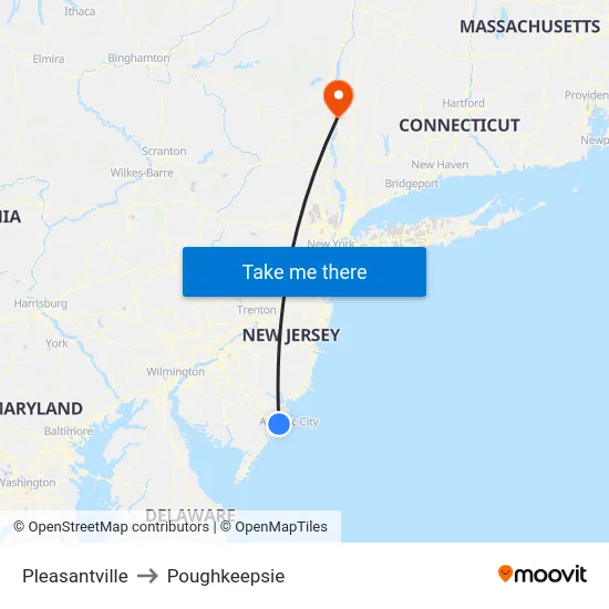 Pleasantville to Poughkeepsie map