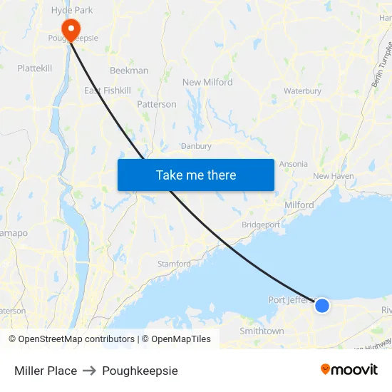 Miller Place to Poughkeepsie map