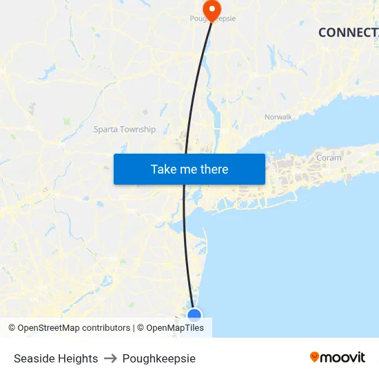 Seaside Heights to Poughkeepsie map