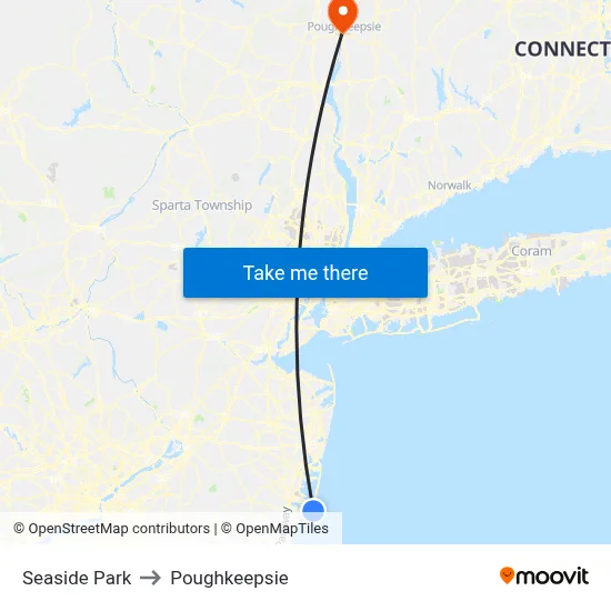 Seaside Park to Poughkeepsie map