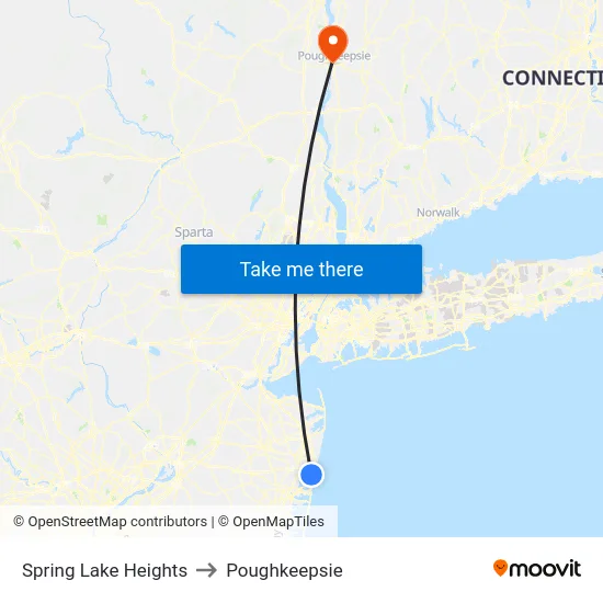 Spring Lake Heights to Poughkeepsie map