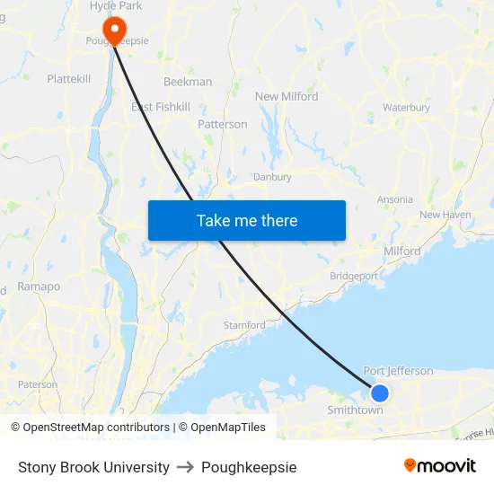 Stony Brook University to Poughkeepsie map