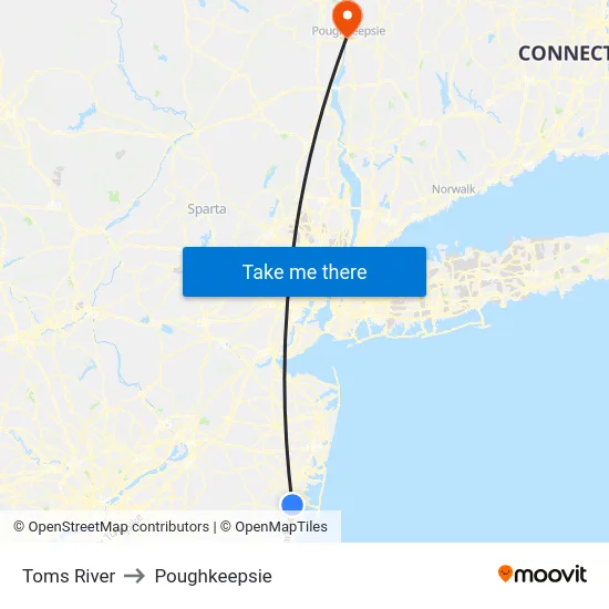 Toms River to Poughkeepsie map