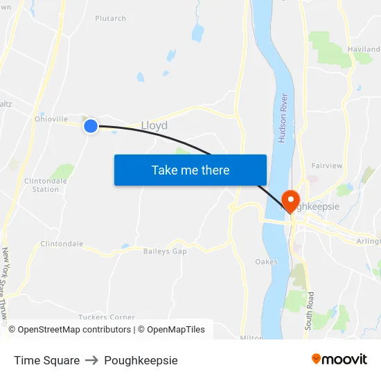 Time Square to Poughkeepsie map