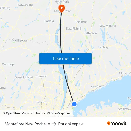 Montefiore New Rochelle to Poughkeepsie map