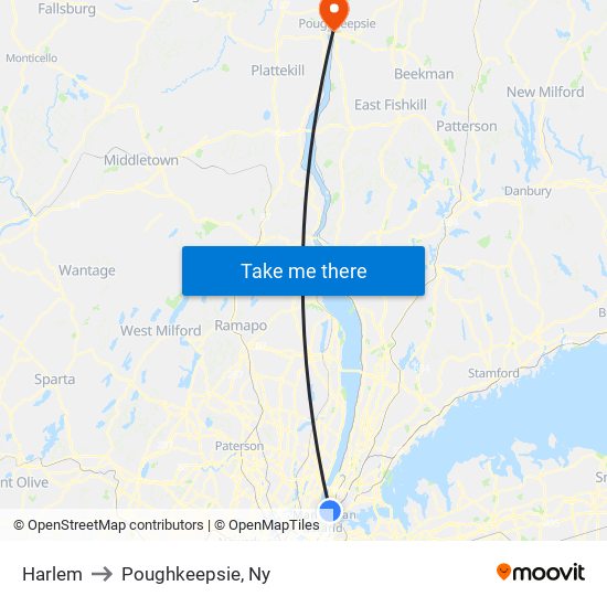 Harlem to Poughkeepsie, Ny map