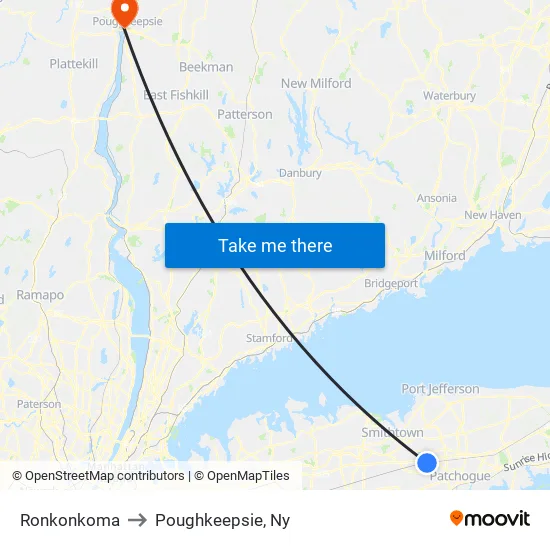Ronkonkoma to Poughkeepsie, Ny map