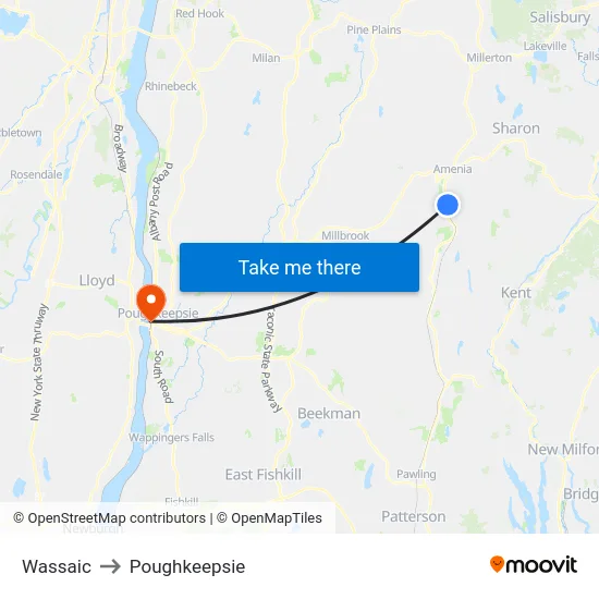 Wassaic to Poughkeepsie map