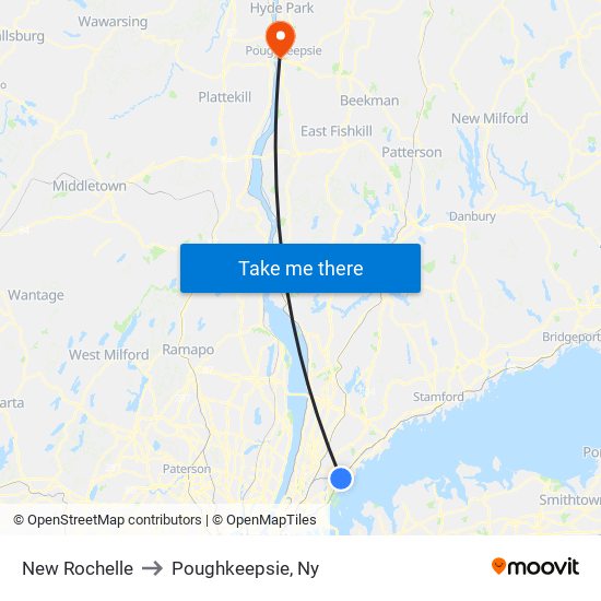 New Rochelle to Poughkeepsie, Ny map