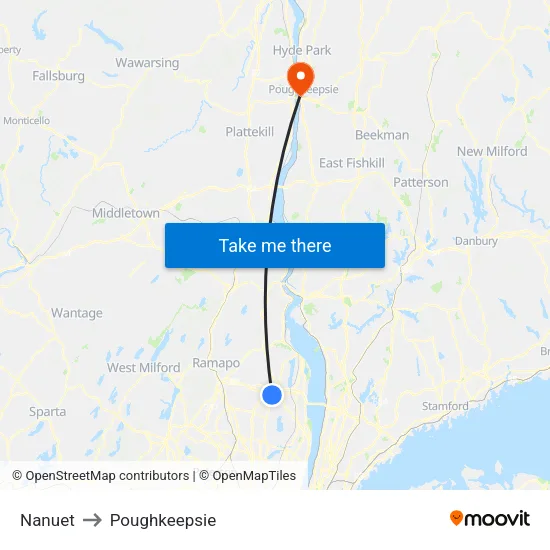 Nanuet to Poughkeepsie map