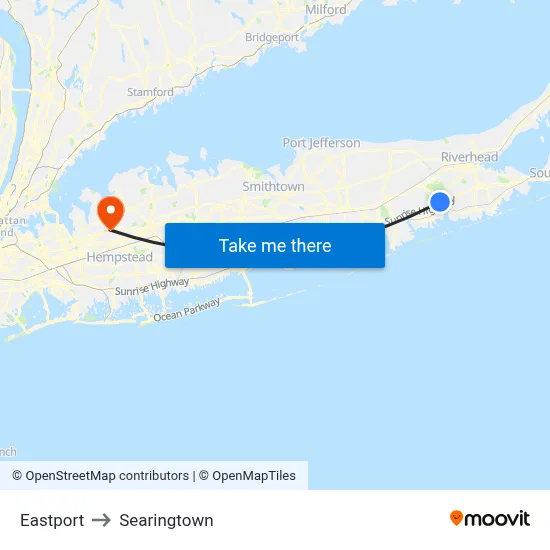 Eastport to Searingtown map