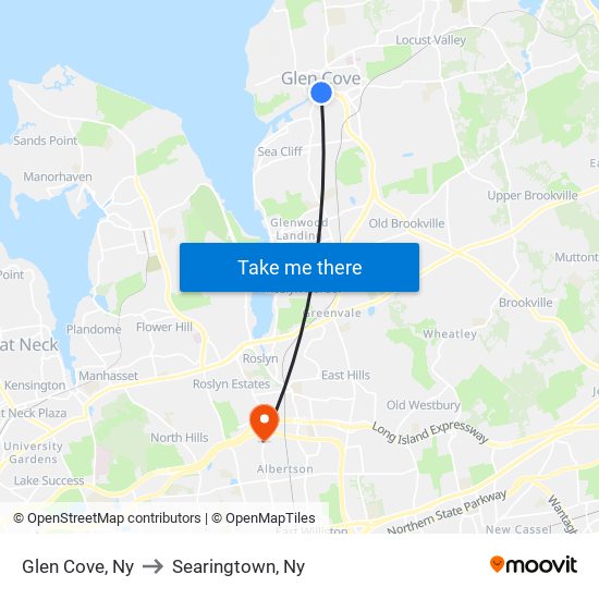 Glen Cove, Ny to Searingtown, Ny map